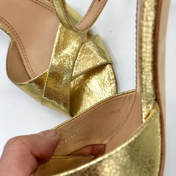 Tory Burch Shayley Mirror Gold Craquelee Heeled Sandal Shoes Size 10.5 - Picture 7 of 8